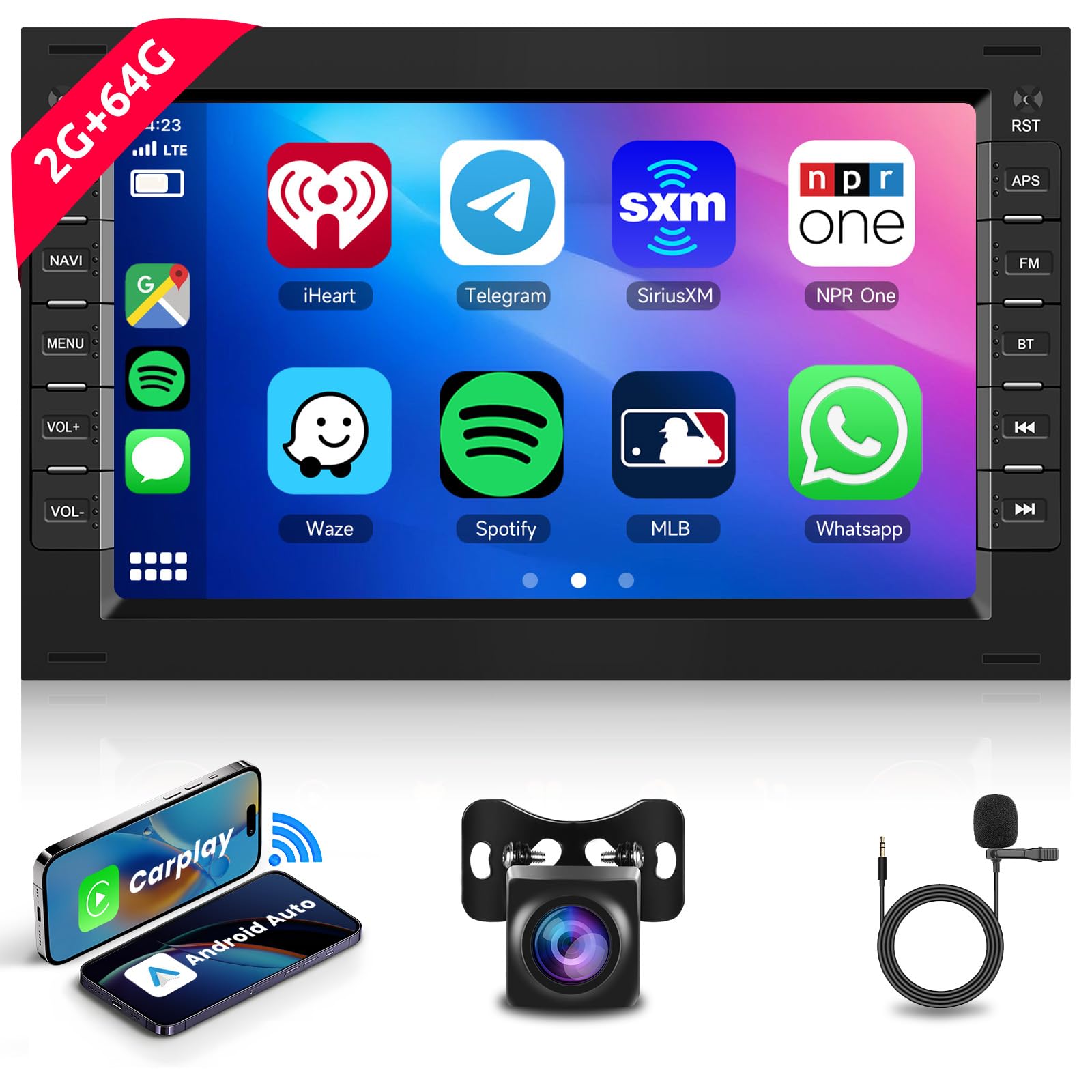 2G+64G Autoradio pour VW Passat Golf MK5 Transport Jetta Polo Touran Seat Sharan Skoda avec sans Fil Carplay, Hodozzy Ecran Tactile 7 Pouces Android Auto avec GPS WiFi Bluetooth FM/RDS/EQ/SWC+Caméra