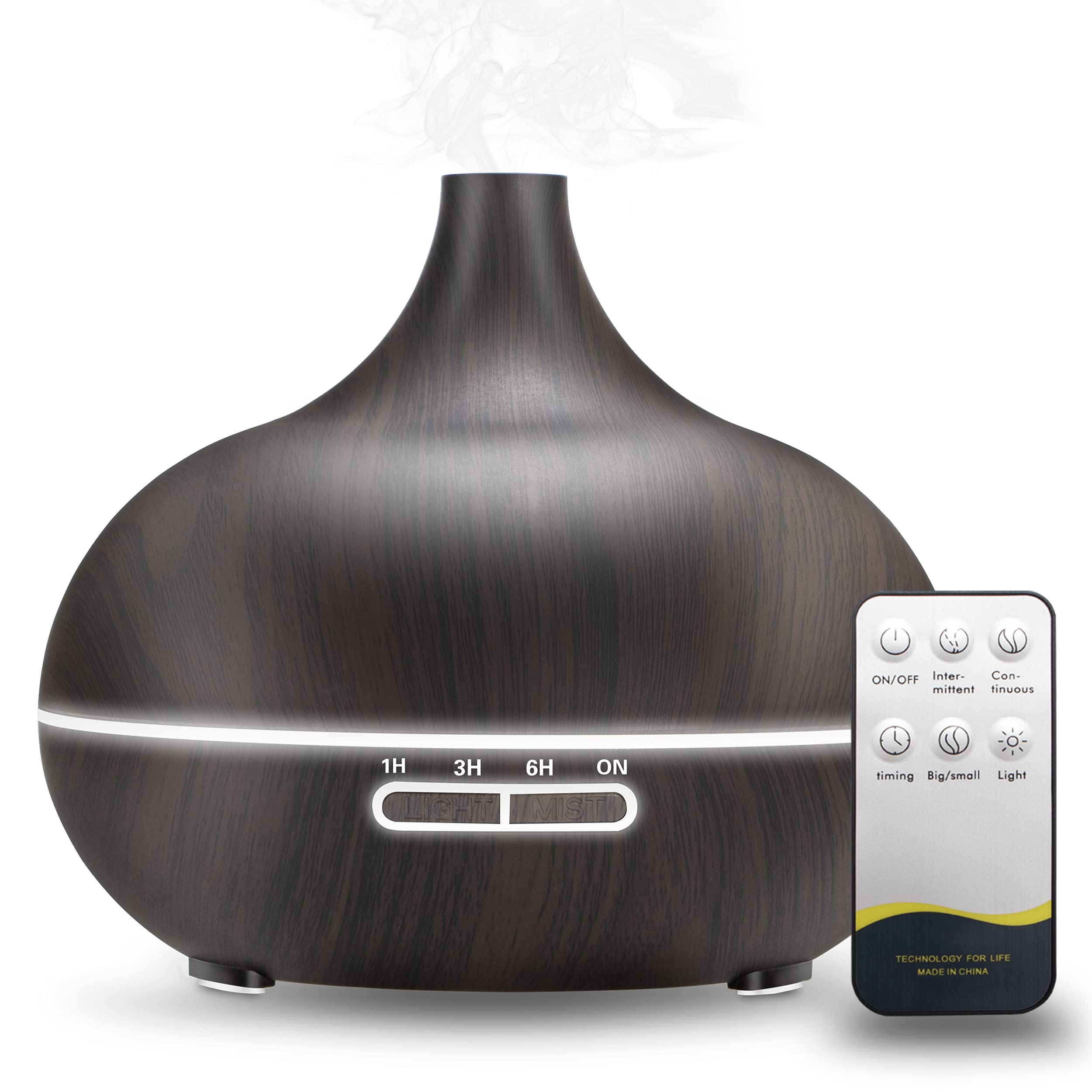 Silvam Essential Oil Aromatherapy Diffuser with Waterless Auto-Off & 3 Timers & 8 Colors Lights & Remote Control for Home or Office, 550ml, Dark Wood Grain
