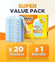 Vista 6 de Recargas de plumero resistentes para Swiffer Duster, 20 unidades de recargas de plumero con 1 asa, plumeros multisuperficie de 360° con 4