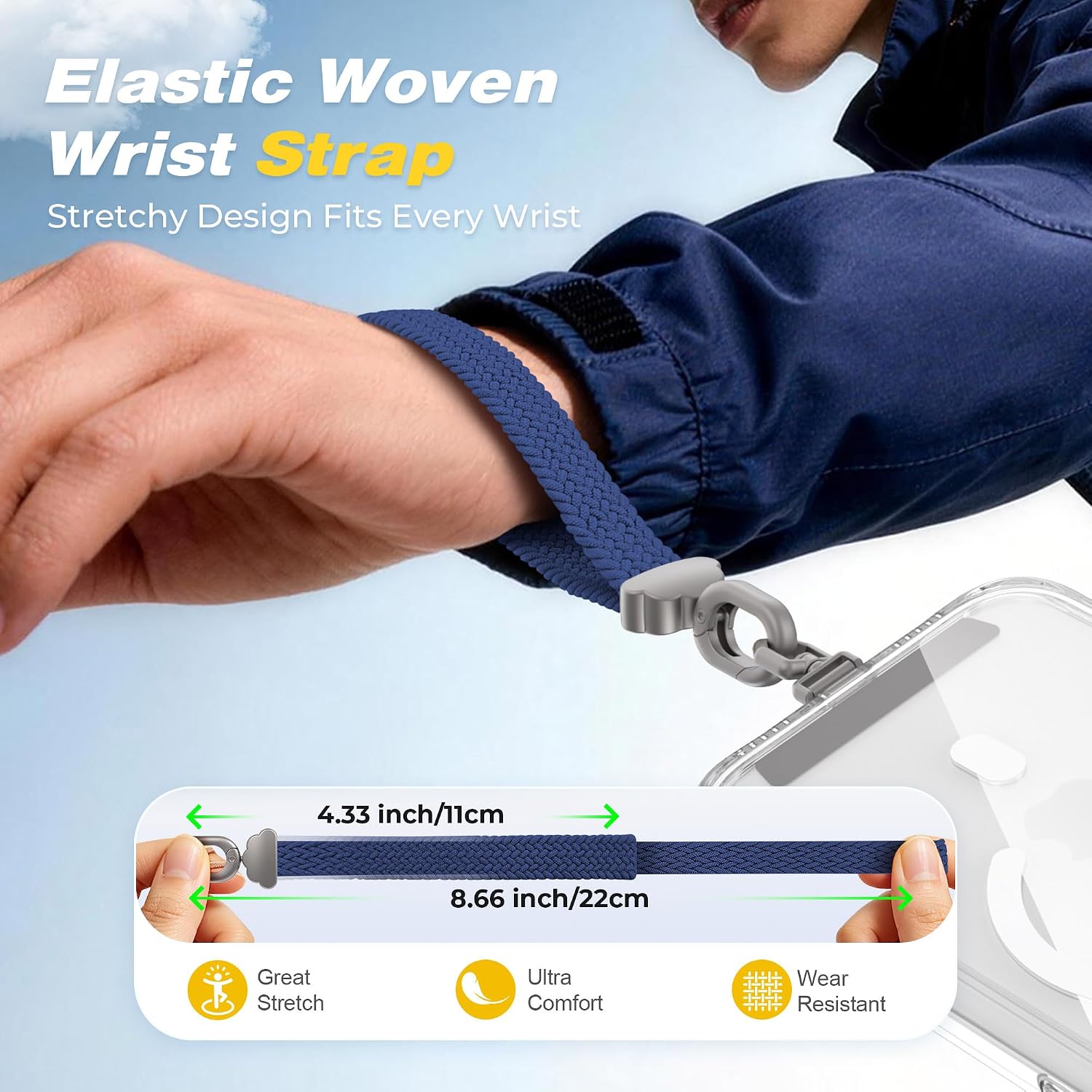 Stretchy Phone Wrist Strap, with 360° Rotatable Metal Tab image 4