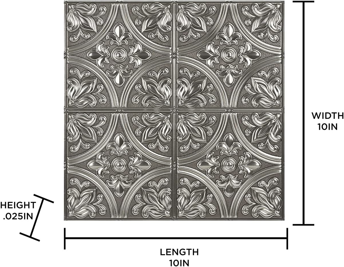 InHome NH2986 Chelsea SSilver Peel & Stick Tin Tiles, Metallic