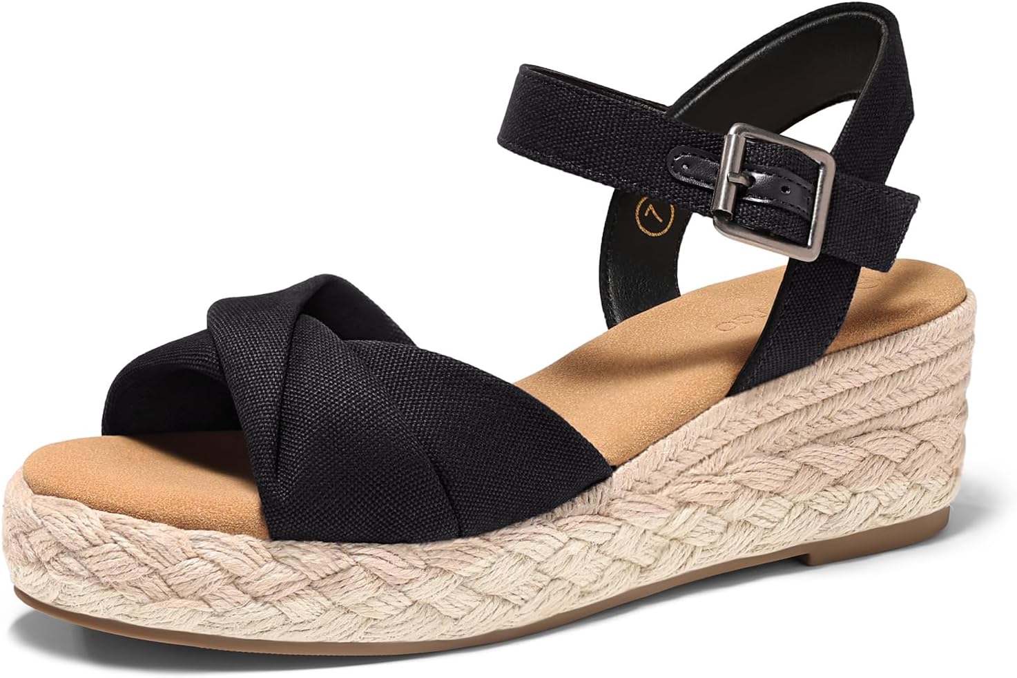 Coutgo Womens Platform Wedge Heels Sandals Espadrilles Open Toe Ankle Strap Twist Canvas Summer Beach Shoes