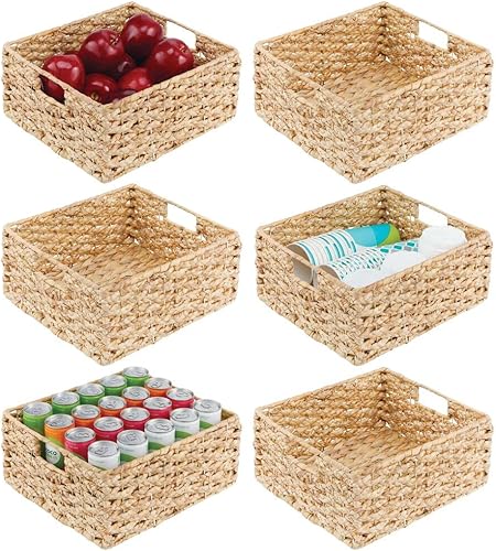 mDesign Hyacinth - Canasta de cocina trenzada con asas integradas para organizar la despensa de la cocina, gabinetes, armarios, encimeras, estantes,