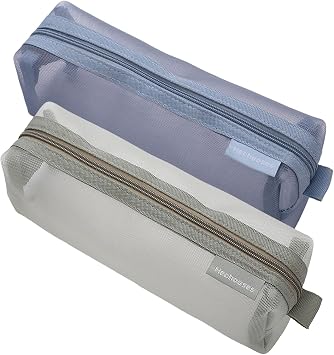 Mesh Cosmetic Bag Portable Clear Makeup Bags Mesh Zipper Pouch for Home Office Travel Accessories Organizer 2PCS Sky blue & green