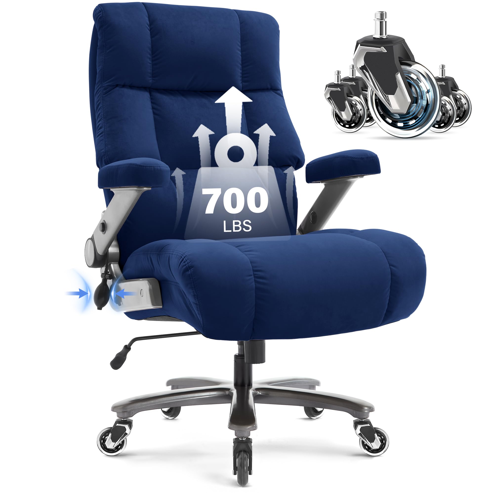 Big and Tall Office Chair 700lbs- Executive Desk Chair with Adjustable Lumbar Support 3D Flip UP Arms- Heavy Duty Quiet Wheels Metal Base Ergonomic