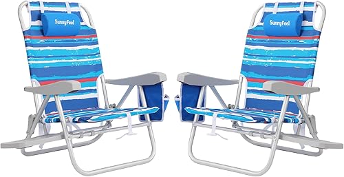 SUNNYFEEL Silla de playa portátil, silla de playa ligera para adultos, silla de camping plegable con mesa auxiliar y bolsa organizadora, 3