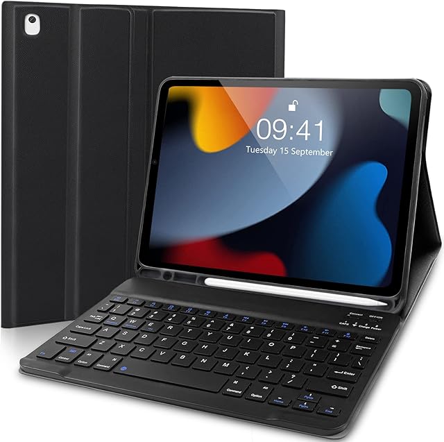 New iPad 10.2 Keyboard Case 9th Generation(2021)/ 8th Gen(2020)/ 7th Gen(2019), Slim Shell Lightweight Smart Case with Magnetically Detachable Wireless Keyboard for iPad Air 3, iPad Pro 10.5 2017