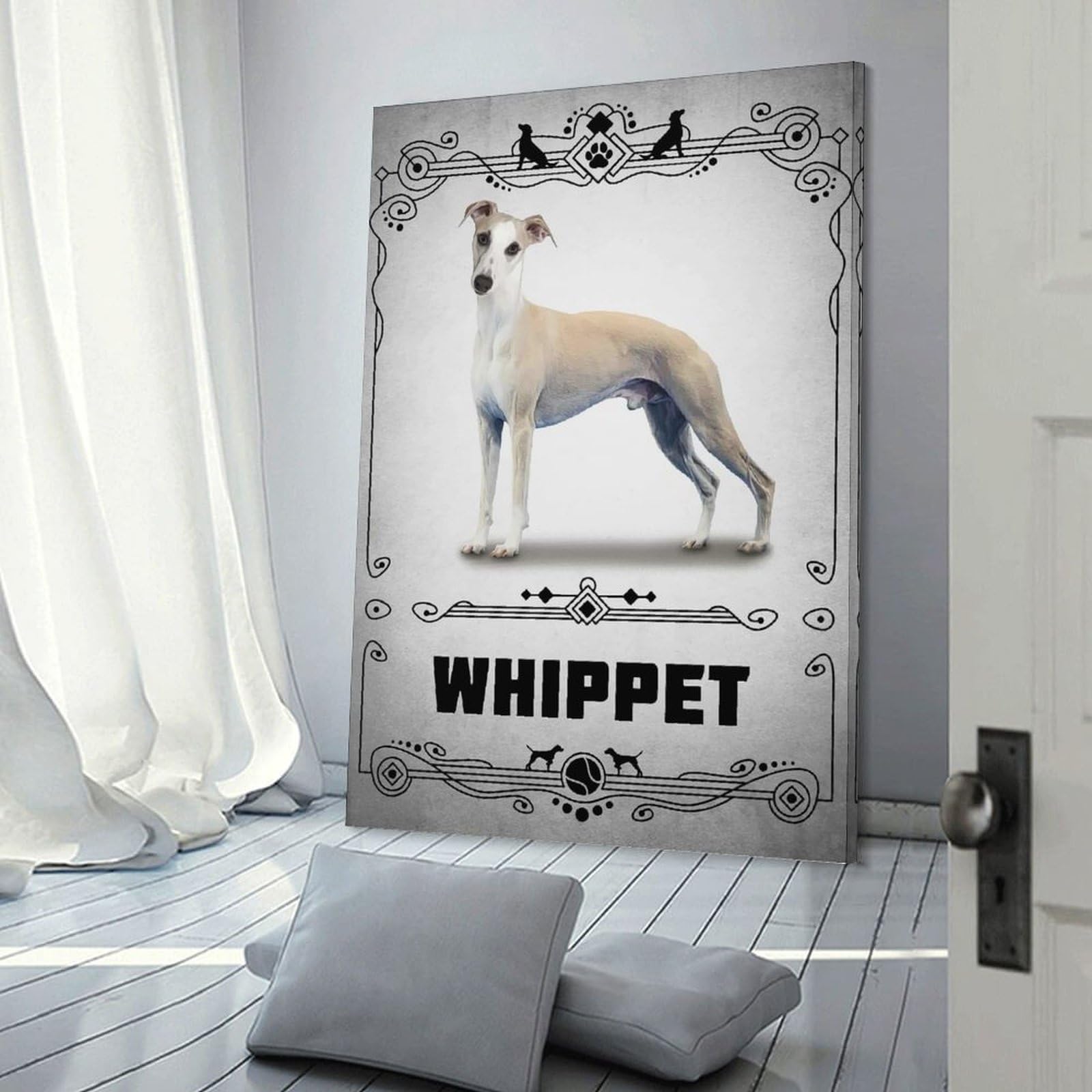 Junmoney Whippet Wall Picture Print, 24x36inch(60x90cm), for Feature Walls in Flats Or Modern Rooms, Decorative Artwork with Flexible Styling