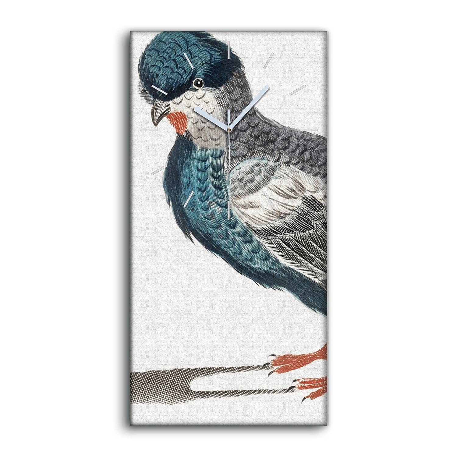 Horloge sur toile moderne 30x60cm avec oiseaux pour décoration salon chic