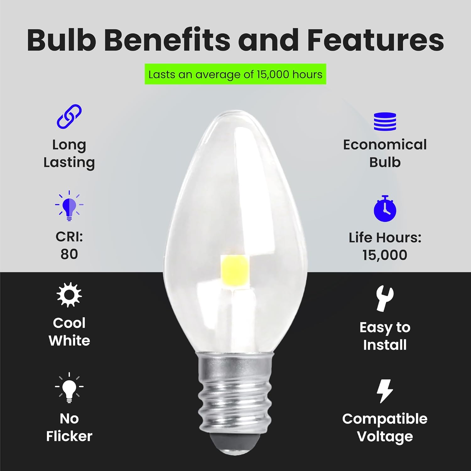 Feit Electric BPC7/LED 0.6 Watt Non Dimmable C7 Candelabra Base, Clear, LED Night Light Bulb, 2-Bulb, 4000K Cool White - Image 4