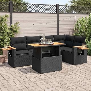 Rattan Gartenmöbel Set Lounge Sofa Balkonmöbel 5 Sitze mit Verstellbare Tischplatte und Stauraum Schwarz