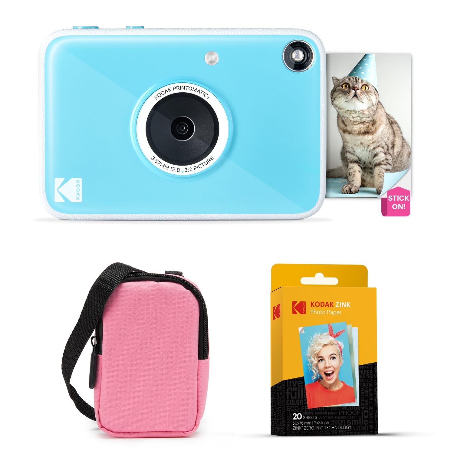 Kodak Printomatic+ Instant Print Digital Camera Starter Bundle + Carrying Case (Pink) + Zink 20pk Sticky-Back Photo Paper - 10MP, Full-Color Photos, GB LED Status Indicator - Blue-image-35