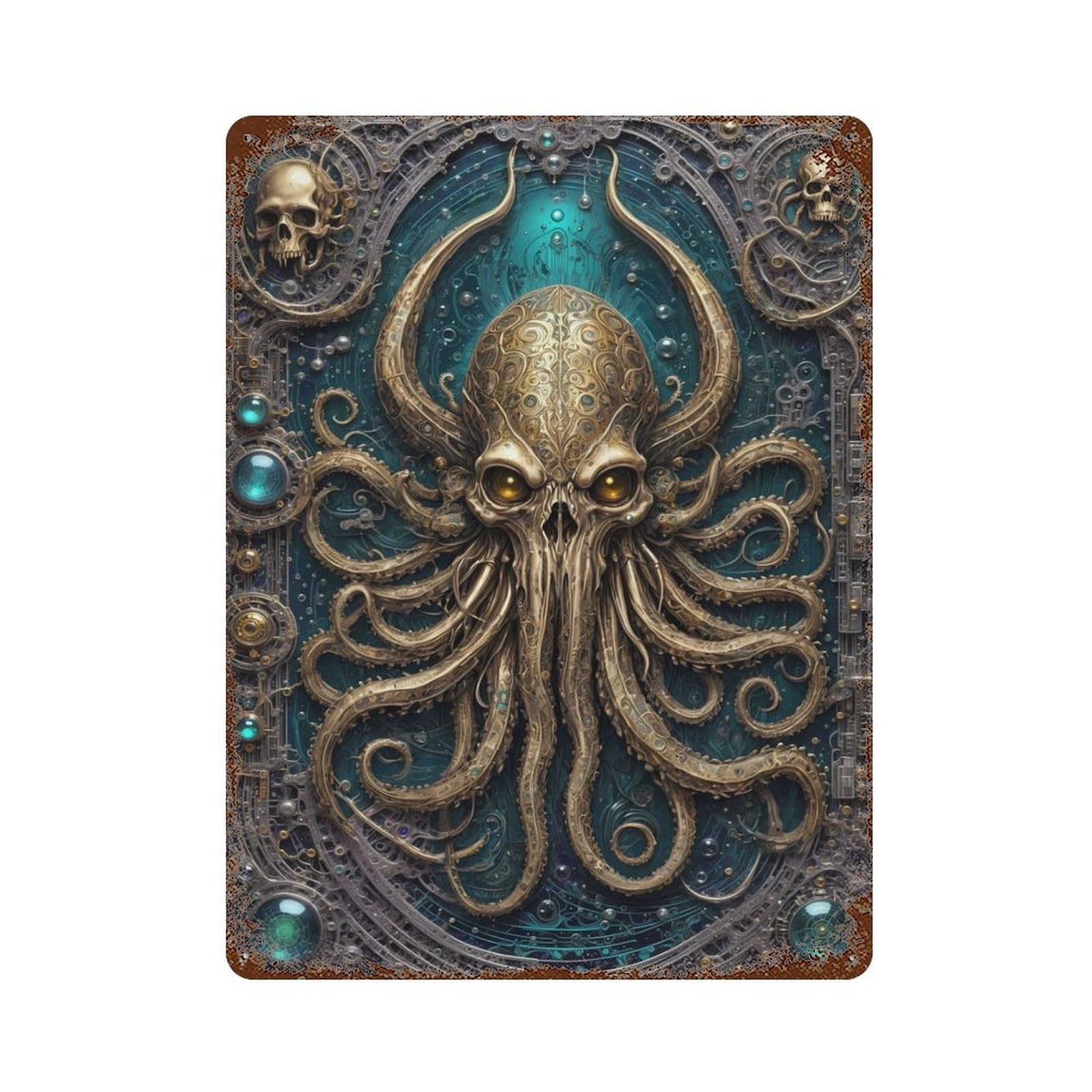 Distressed Metal Wall Sign Steampunk King Kraken 15.7"x11.8", Retro Wall Decor for Basement, Hobby Room And Garage Decor