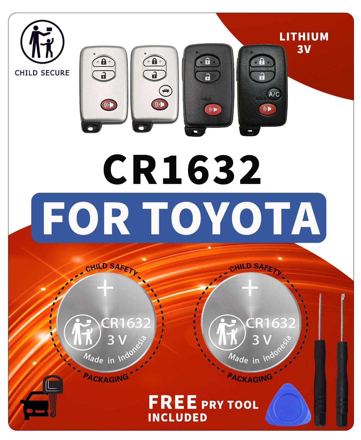 BBXSA Replacement for Toyota Key Fob Batteries CR1632 for Prius, Corolla, Camry, 4Runner, RAV4, Highlander, Venza Remote Key Fobs (Check Fitment Guide