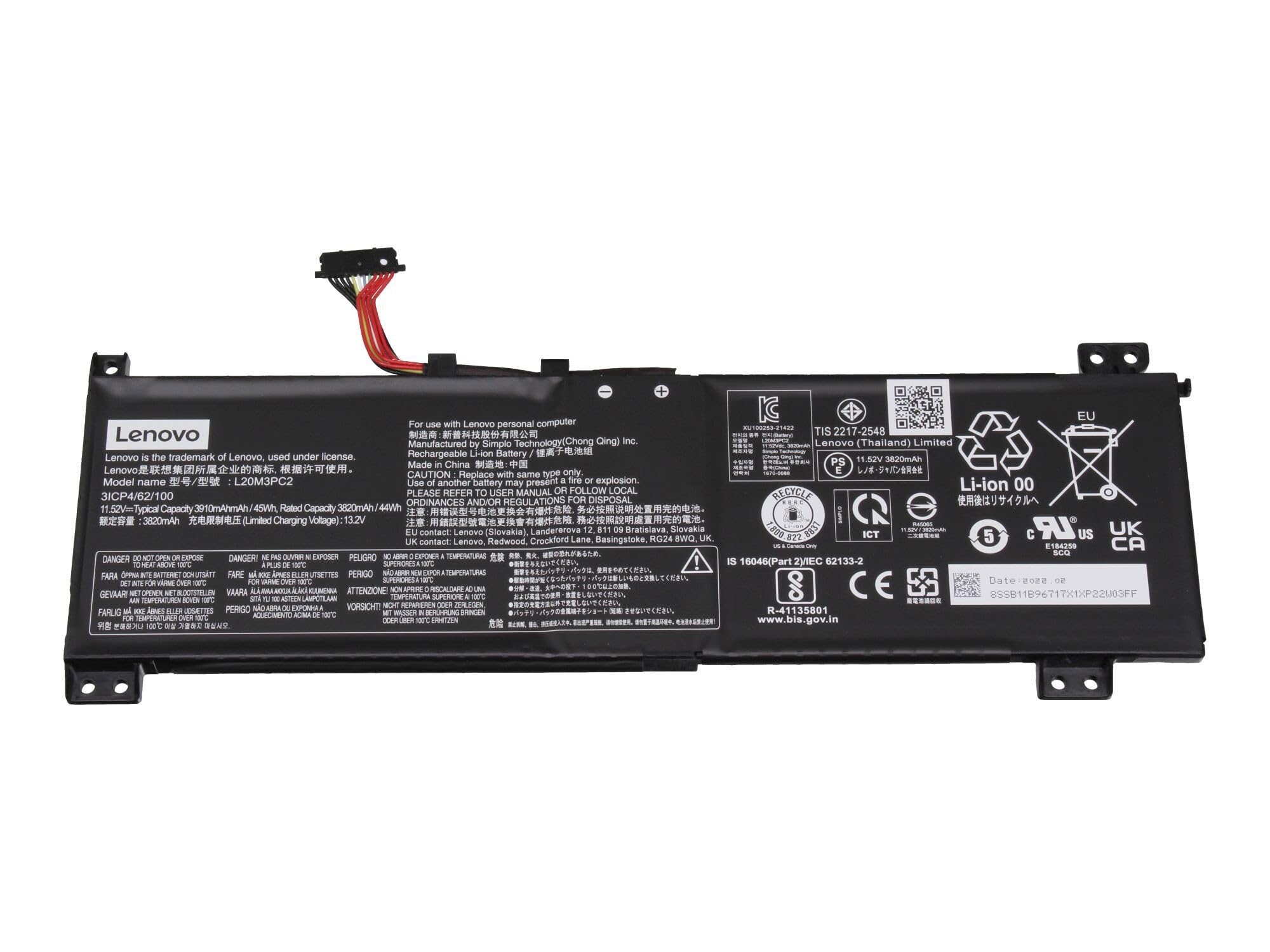 L20M3PC2 Original Lenovo Batterie 45Wh pour IdeaPad Gaming 3-15ACH6 *82K2/82MJ*