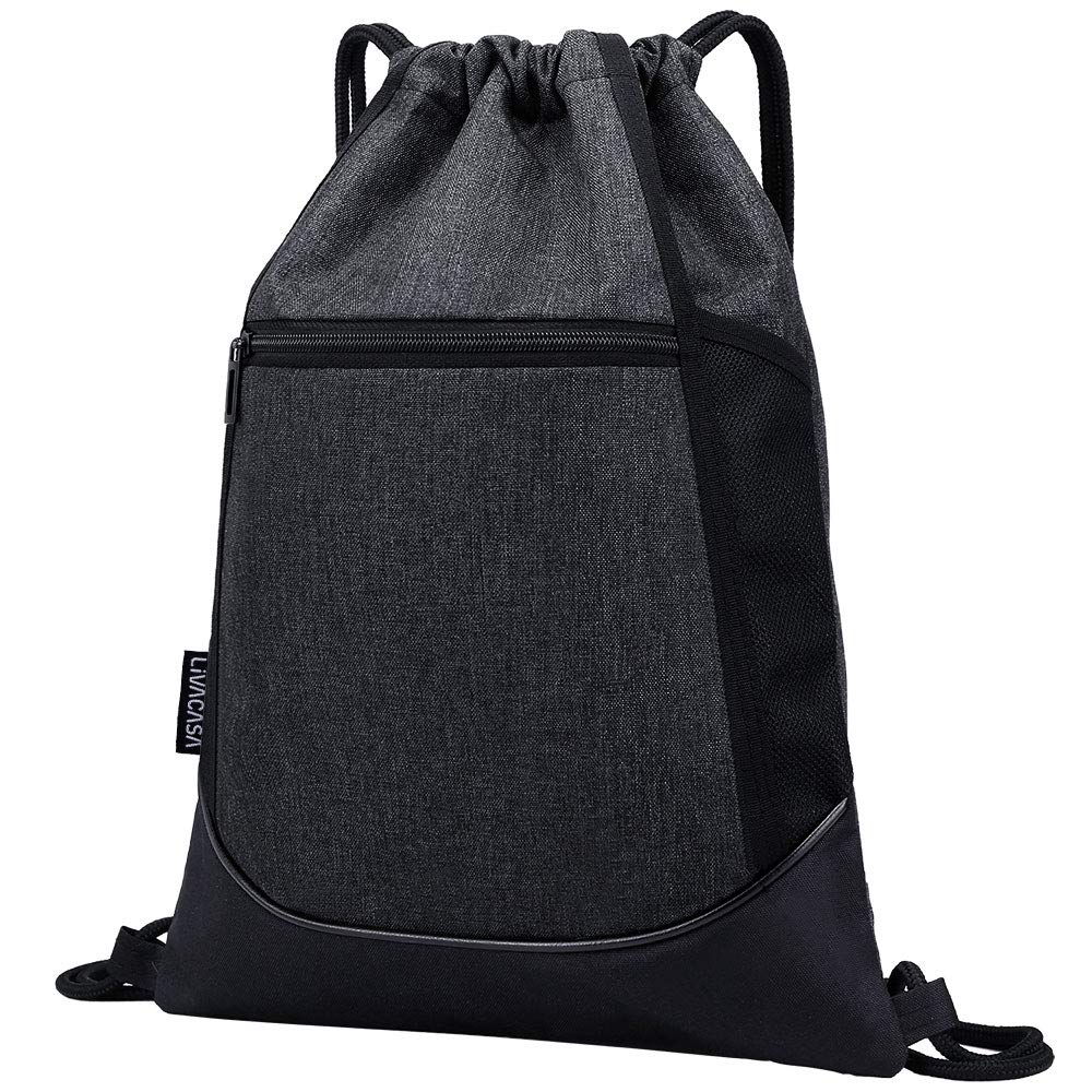 LIVACASA Mochilas de Cuerdas Hombre Mujer Grandes Bolsas de Cuerdas Gimnasio Cordones Cómodos Ajustable con Malla de Bolsillos para Botellas y Bolsillo Laterial Delantero A Prueba de Agua