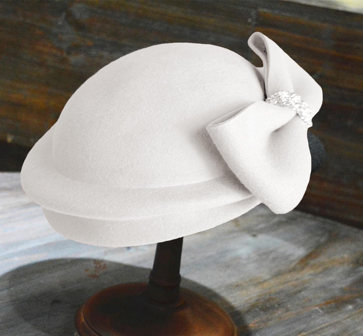 ORIDOOR Women Vintage 100% Wool Felt Flowers Bucket Cloche Bowler Hat Church Wedding Beret Hat - Image 3