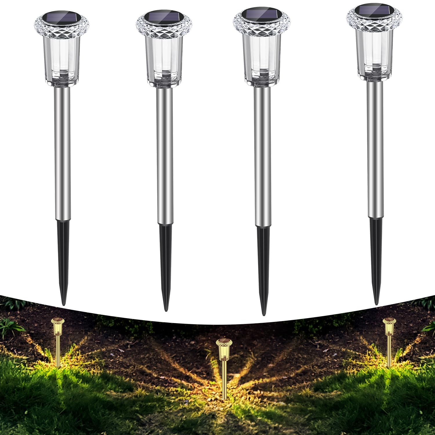 Auting Solarlampen für Außen Garten, 4 Stück Solarleuchten Garten mit Längere Arbeitzeit, IP65 Wasserdicht Extrem Helle Solar Gartenleuchten Deko für Balkon, Rasen, Terrasse, Hof Warmweiß Licht