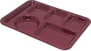 Carlisle FoodService Products Plastic Meal Tray Left-Handed Heavyweight Lunch Tray with 6-Compartments for Schools, Cafeterias, and Dining Halls, Melamine, 14 x 10 Inches, Dark Cranberry