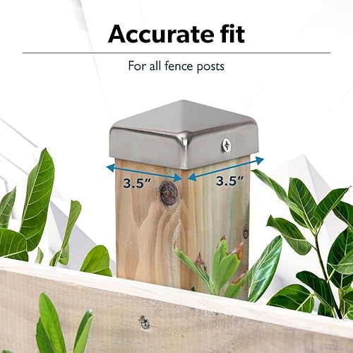 Miniatura 3 de 10 tapas de acero inoxidable para postes de valla (3.543 x 3.543 in o 3.5 x 3.5 in) con tornillos, cubierta en forma de pirámide para postes de