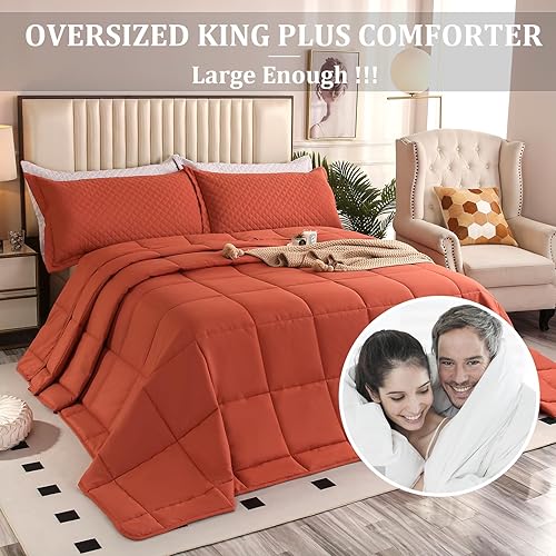 Miniatura 2 de Edredón de tamaño King Plus de 128 x 120 pulgadas, edredón extra grande de 3 piezas, ligero, reversible, para todas las estaciones, relleno de