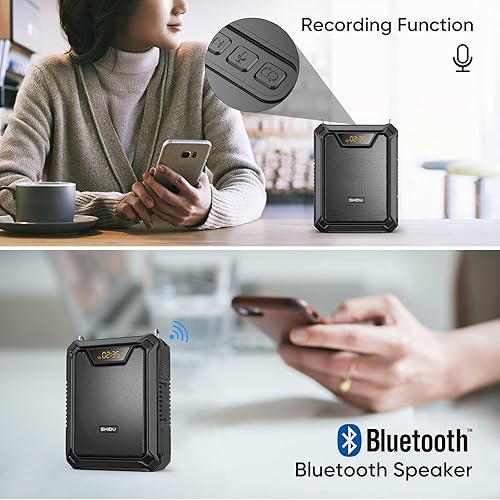 Miniatura 6 de SHIDU Amplificador de voz de 30 W con micrófono inalámbrico, amplificador impermeable IPX6 Micrófono inalámbrico y con cable, altavoz Bluetooth,