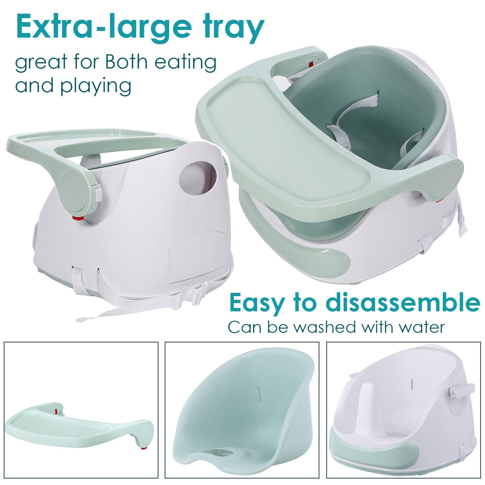 Kindersitzerhöhung,Baby Booster Sitz mit Extra-Großem Tablett, Sicherer & Leichter Tischsitz für Kinder, Baby Sitzhilfe, Einfach zu Reinigen, Weiß (40x47x30 cm)