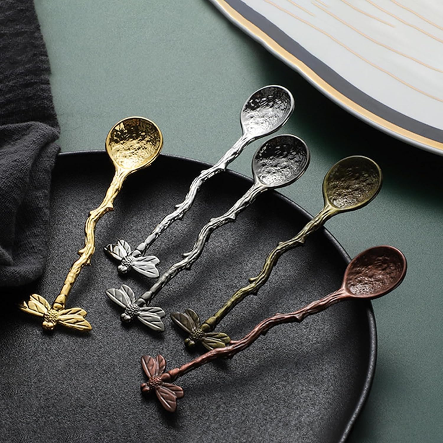 Retro Löffel Mit Libellen-Motiv - Edelstahl, 15,2 Cm, Für Kaffee, Tee & Dessert (Antik Silber)