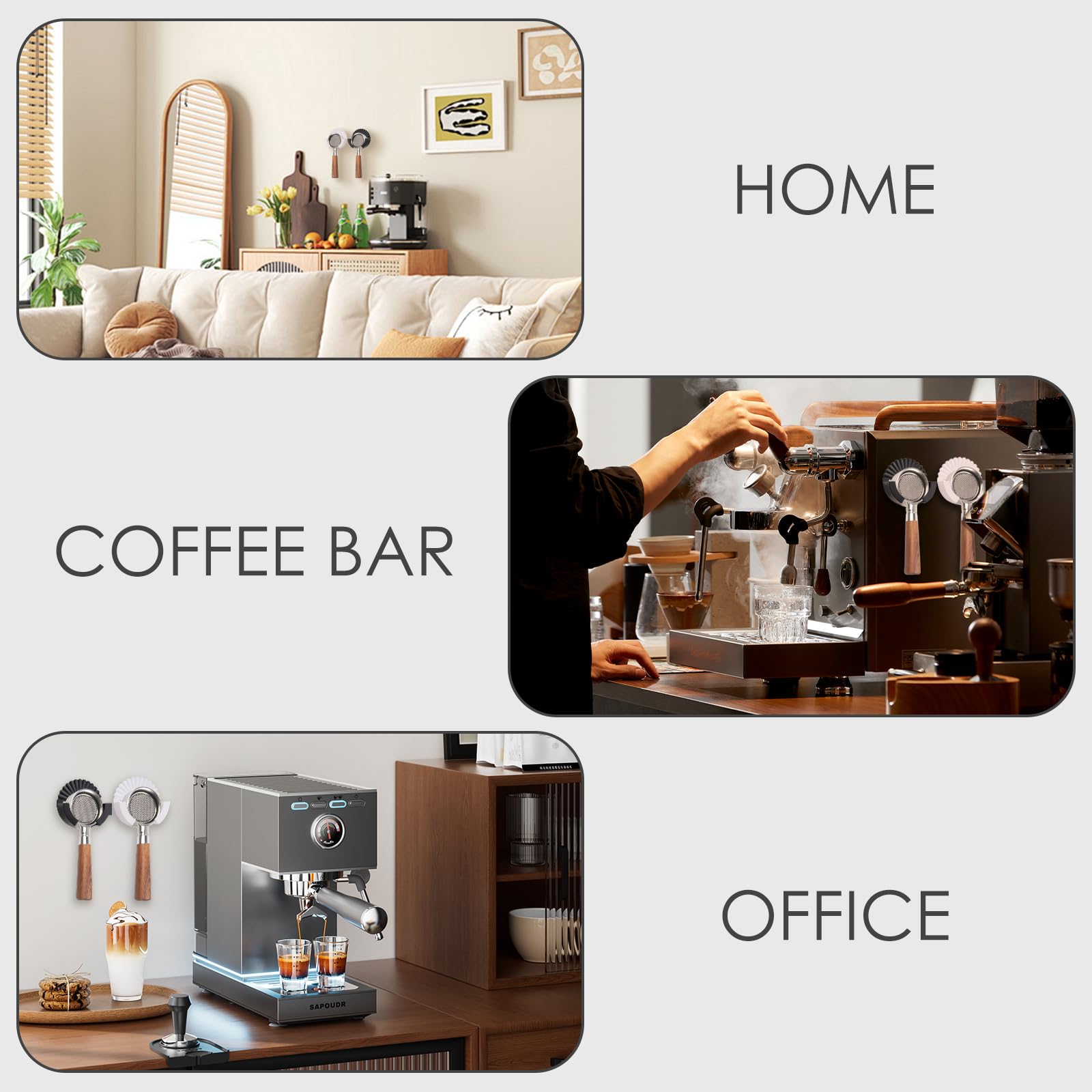 TOATELU Support Mural Pour Filtre à Café En Bois De Noyer Et Laiton - Porte-Filtre Universel Élégant Pour Cuisine Et Bureau