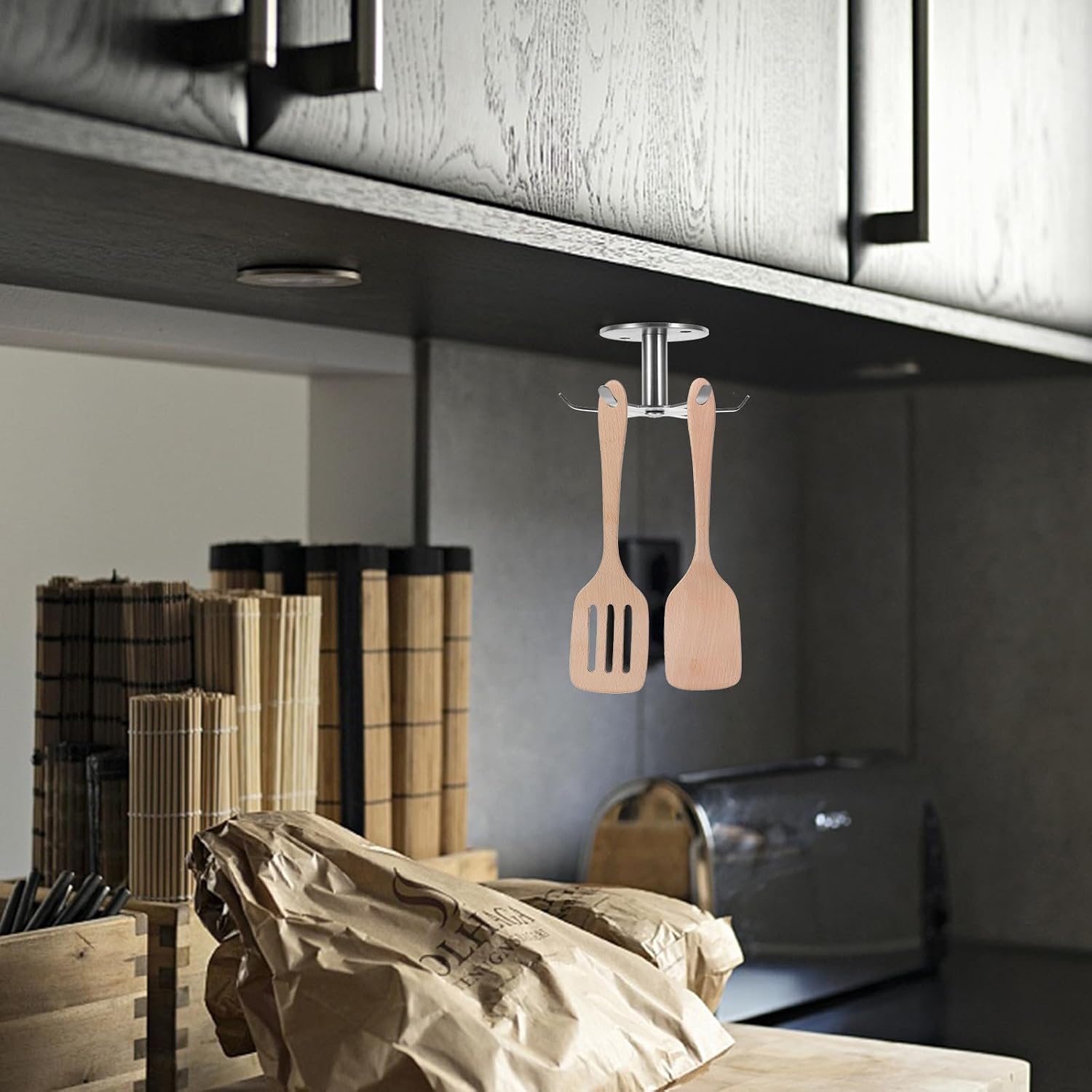 Six Claw Rotating Kitchen Utensil Hanger with Screws Stainless Steel