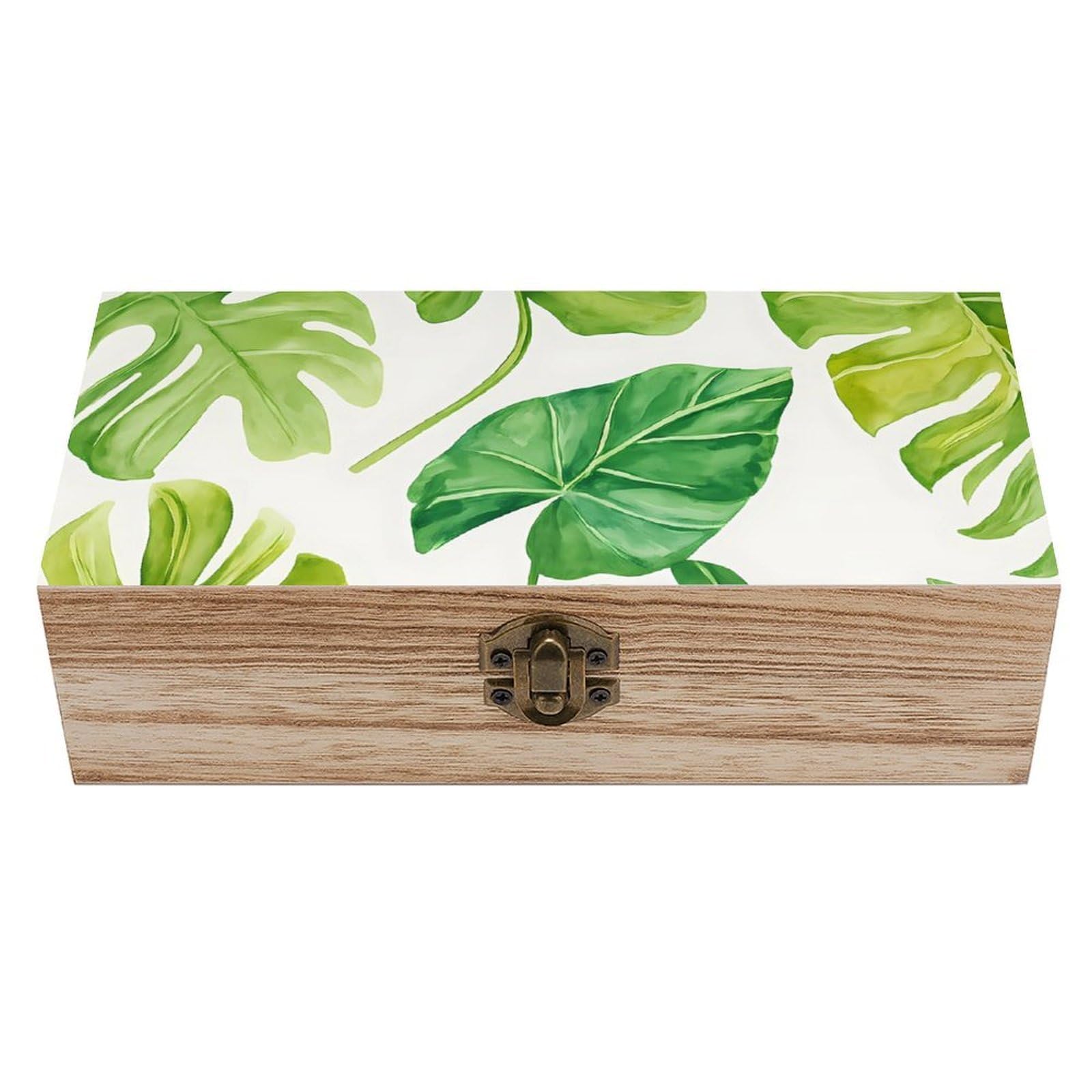 HLBSDM Watercolor Summer Green Leaves Retro Wooden Storage Box Jewelry Art Gift Boxs Decorative Keepsake Boxes