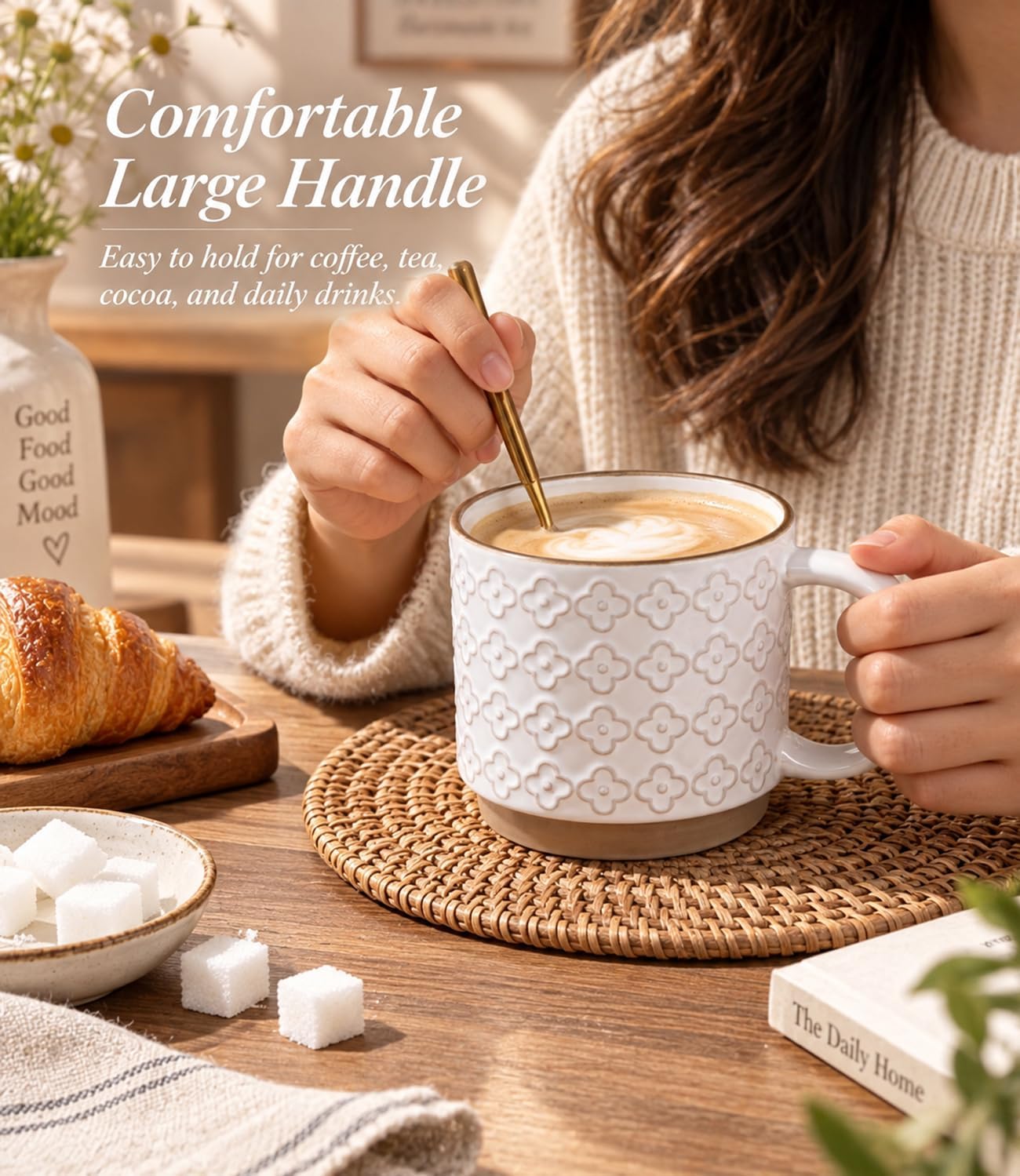 AmorArc 12 oz Coffee Mugs Set of 4, Stackable Ceramic Coffee Cups Set