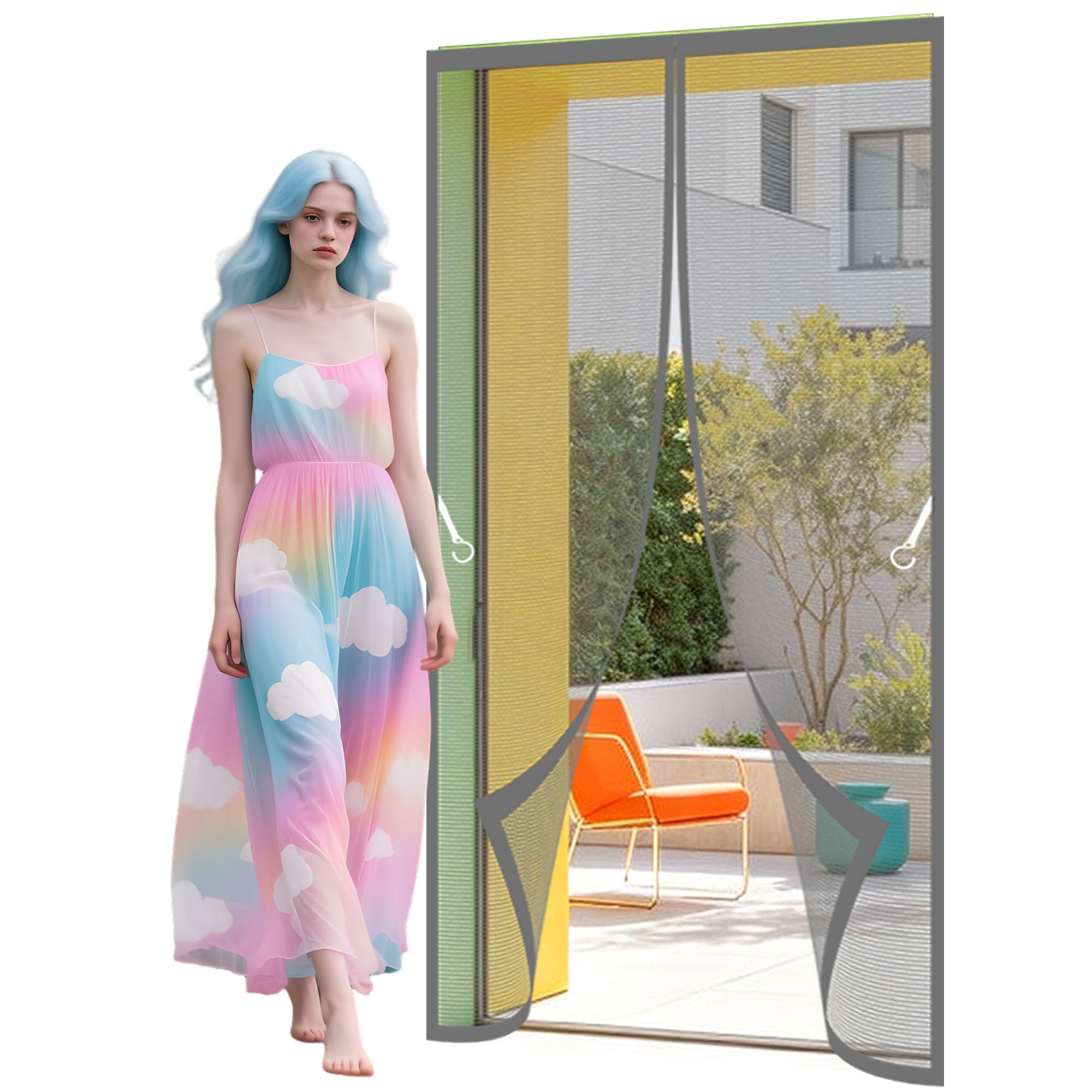 Magnet Fly Screen Door Insect 115 x 240 cm Automatically Closes Magnetic Screen Fly Doors Keeps Bugs Out Suitable for Patio Room Balcony Bedroom, Grey
