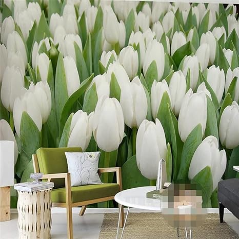 Amazon Co Jp 壁紙壁画ウォールステッカー白いチューリップの花海花畑花の緑の背景 Diy 工具 ガーデン