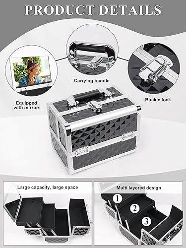 Miniatura 2 de EBANKU Estuche de tren de maquillaje Caja de cosméticos Estuche portátil de cosmetología de viaje, Negro -, Caja de maquillaje