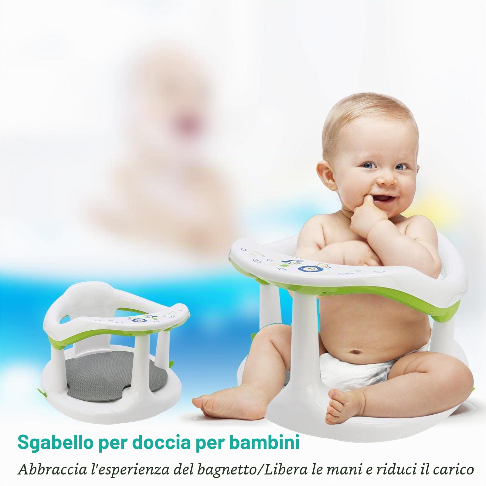 Seggiolino Bagnetto con Ventose per Bambini 6-18 Mesi, Doccia e Bagno, Sedia di Sicurezza Antiscivolo con Schienale Alto