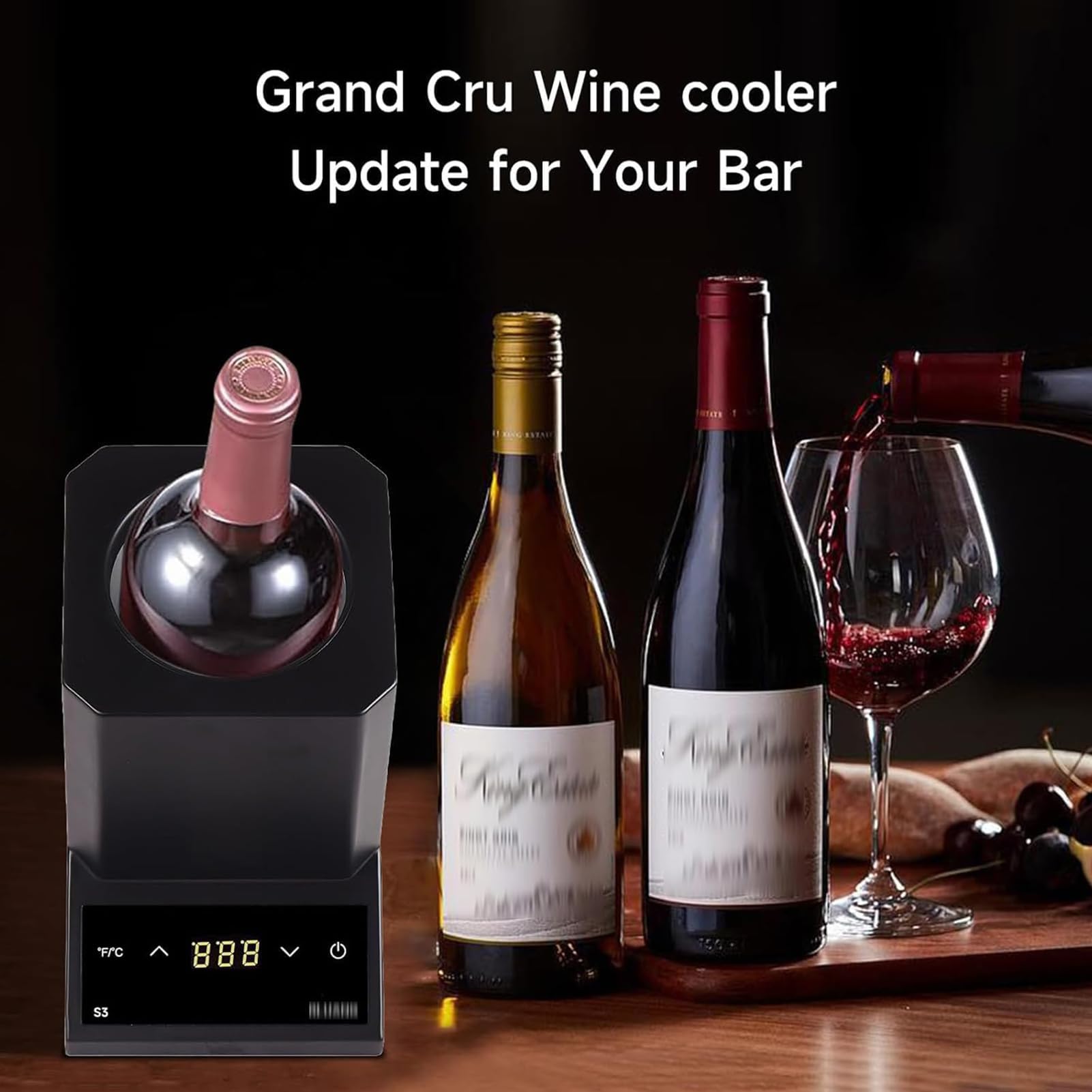 Raffreddatore Per Vino Elettrico, Refrigeratore Portatile Per Vino | Raffreddatore Per Bottiglie 750ML con Temperatura Regolabile 5-18°C, Raffreddamento 24H, Display LED, Raffreddatore(A)