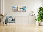 Pyradecor 3 Panneaux Blue Beach Sunrise White Wave Images Peinture sur toile Mur Art moderne Échelle et encadrée paysage de mer Giclee Canvas Imprimés Vue sur la mer Paysage Artwork pour la maison Bureau Décorations