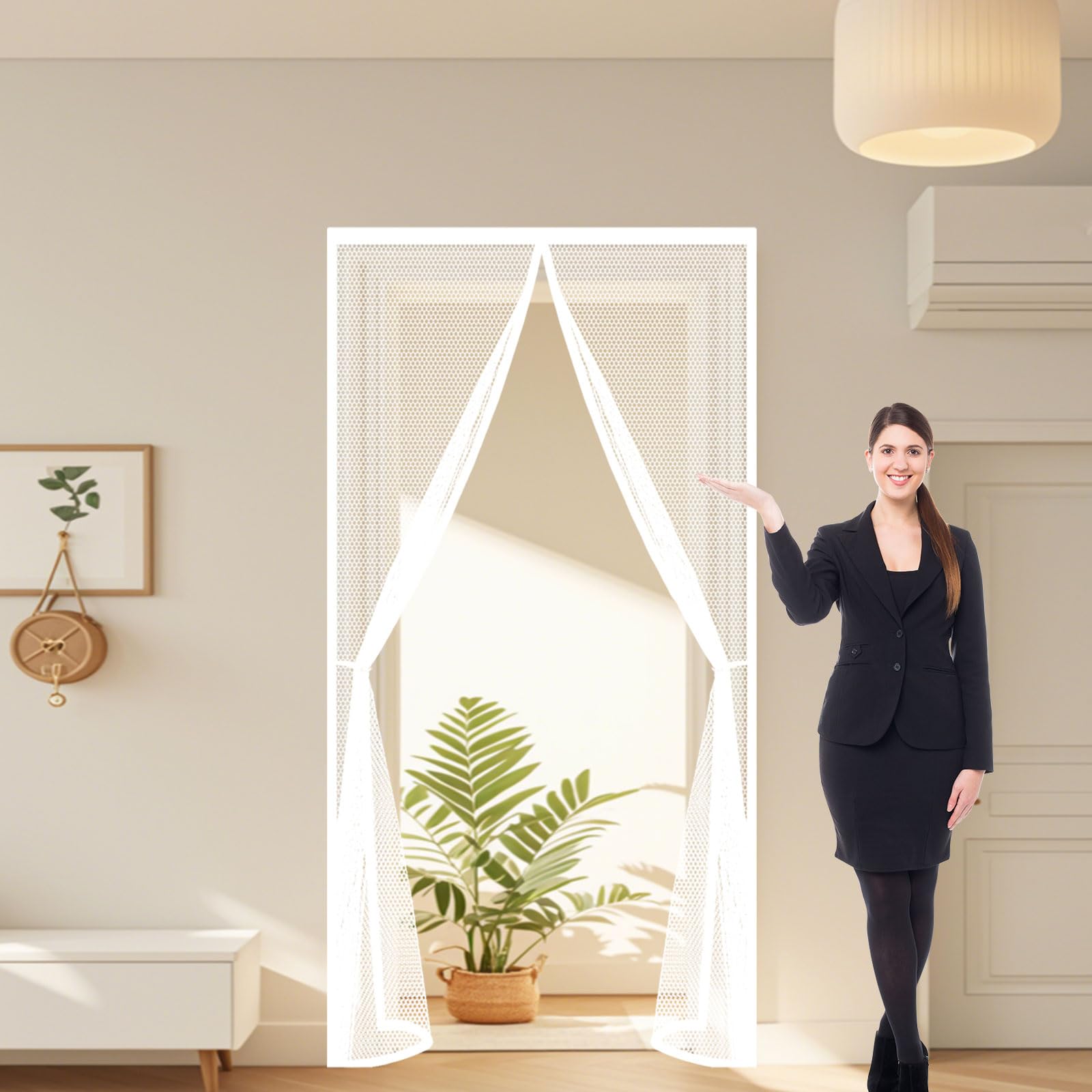 Fly Screens Doors 86 x 225 cm Heavy Duty Self-Sealing No Gap Anti Mosquito Heavy Duty Self-Sealing Mesh Hands Free No Drill Installation for Patio Bedroom Sliding Kitchen, White