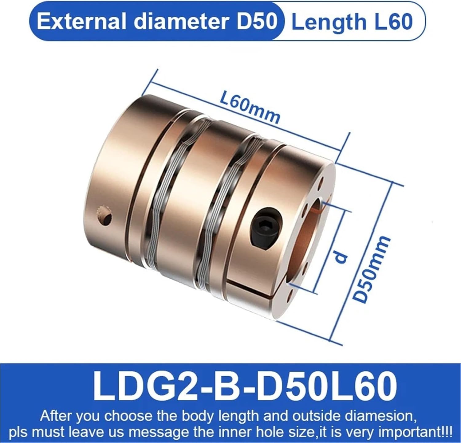 LDG2-B-D50L60 CNC Motor Diaphragm Couplings D50L60 Double Disc Clamp Type Flexible Shaft Coupler 1Pcs(12X14)