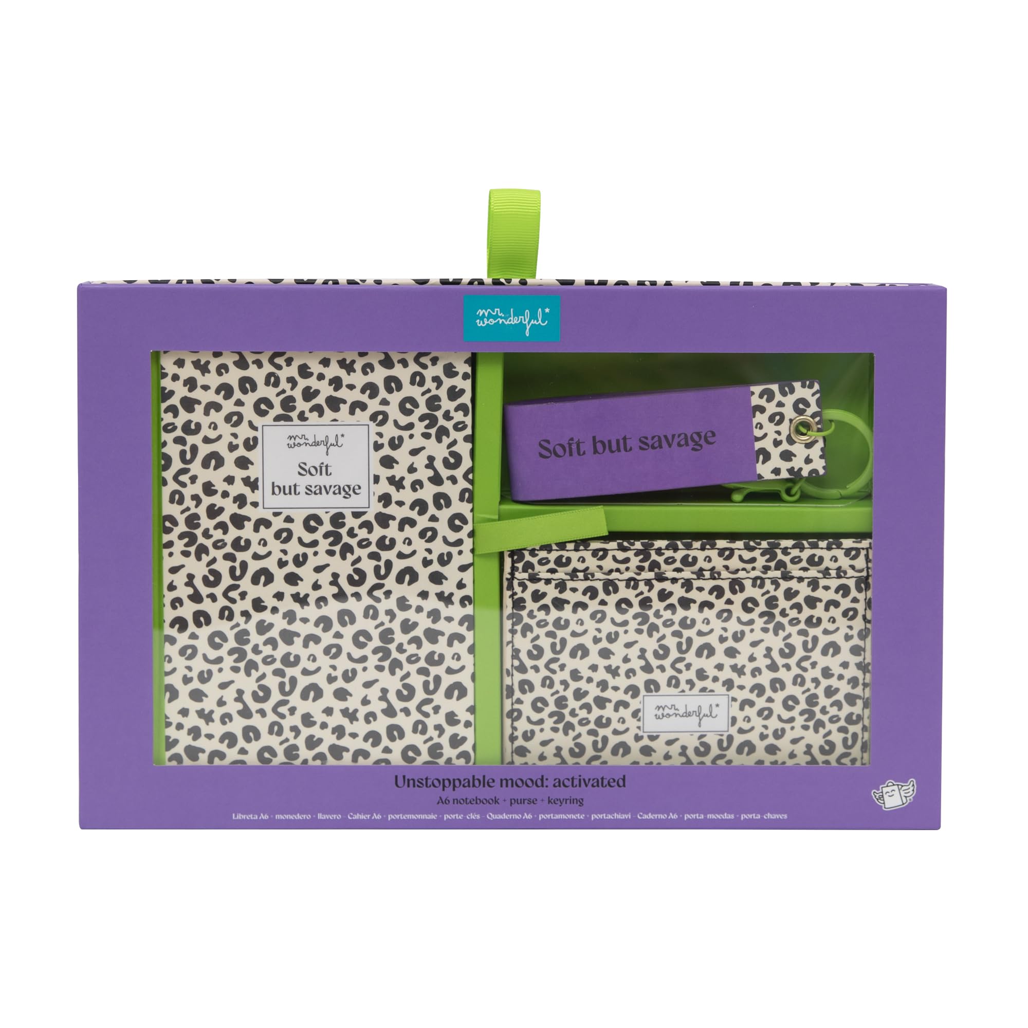 Mr. Wonderful - Set of A6 notebook + coin purse + keychain - Animal print dots