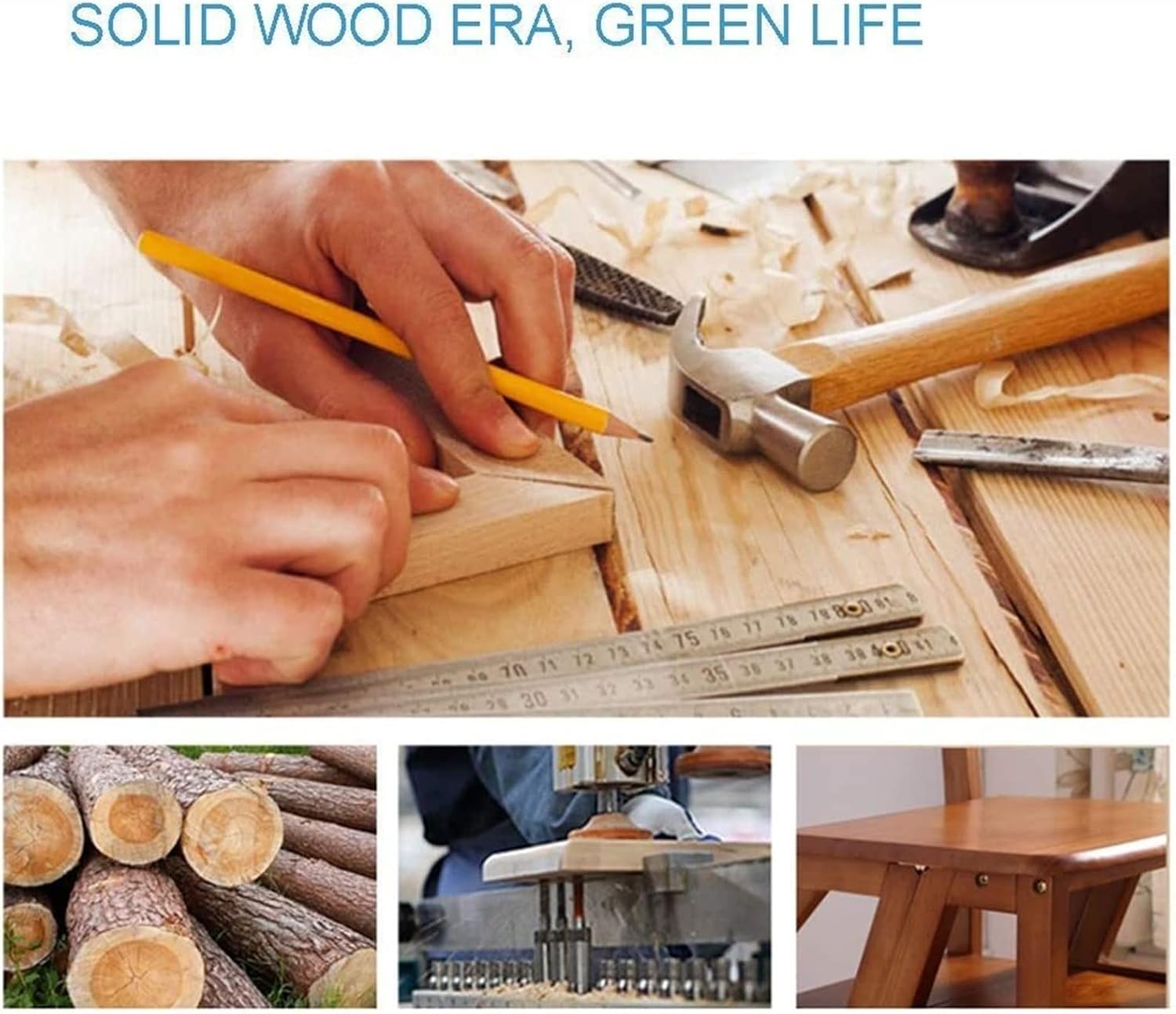 Oak Dual-Use Climb Storage Shelf, Easy to Store Non-Slip Multi-Function Library Bedroom Living Room Wooden 4-Step Ladder Stepladder