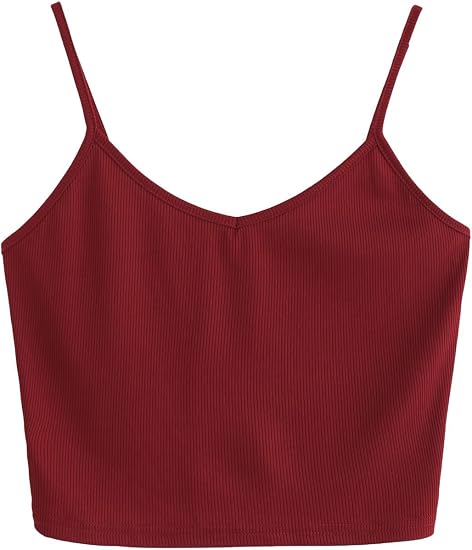 SheIn Women's Casual V Neck Sleeveless Ribbed Knit Cami Crop Top Burgundy Medium: Buy Online at Best Price in UAE