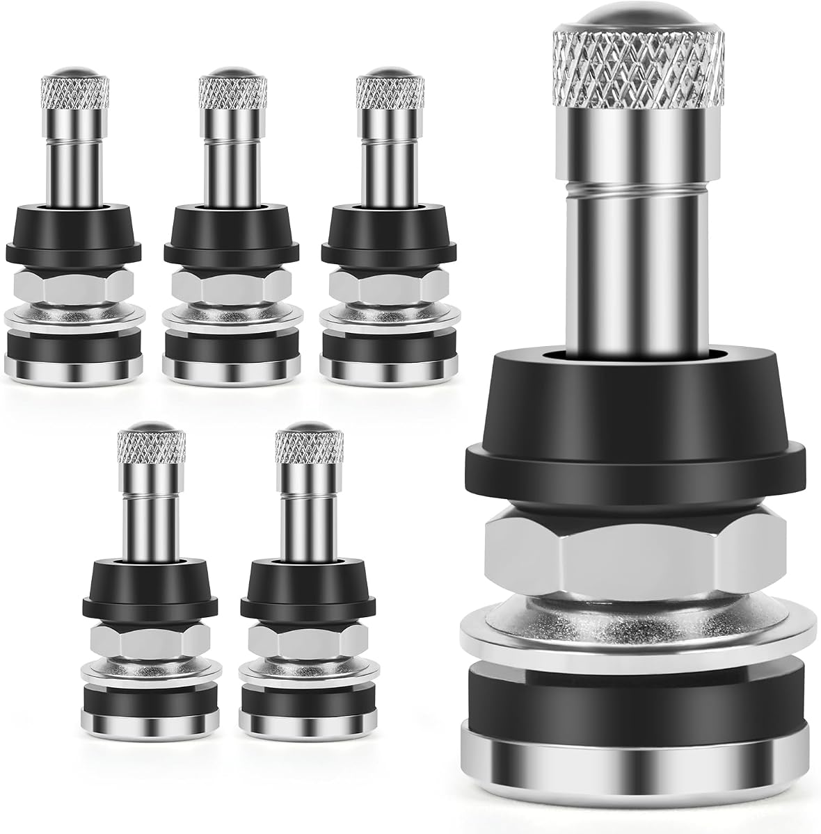 6-Pack TR416 Tire Valve Stems, High Pressure 200 PSI Tubeless Valve Stems, Brass Valve Stems, 1-1/2" Schrader Valve, Fits 0.453" & 0.625" Rim Holes for Cars/Trucks/SUVs/ATVs/Trailers