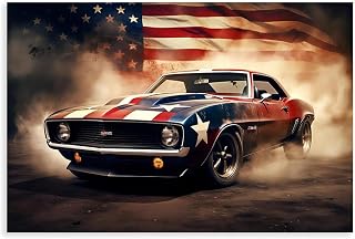 American Muscle Car Flag Poster Canvas Picture Printing Wall Art Decoration Poster Living Room Bedroom Home Background Decoration 36x24inch(90x60cm) Unframe-style
