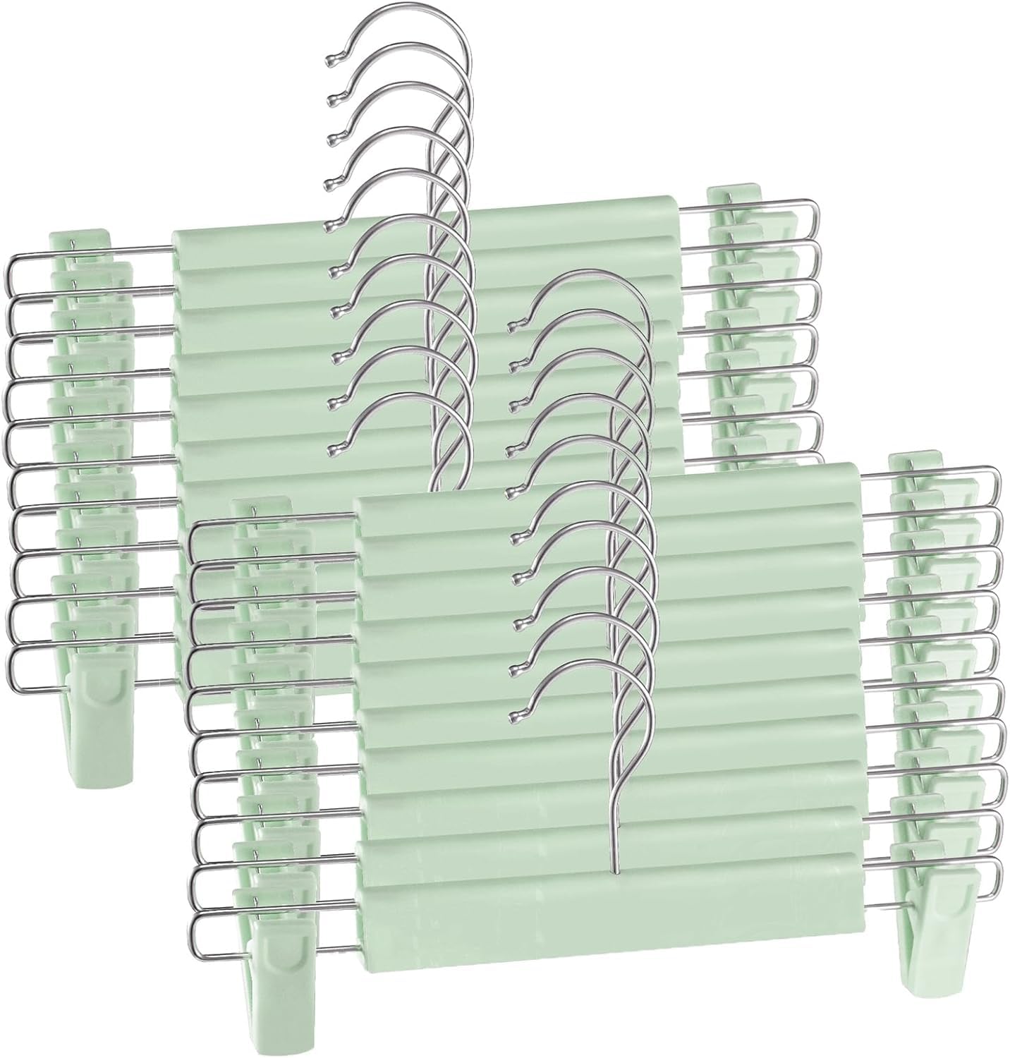 BREEZENEST Plastic Trouser Hangers with Clips – Adjustable Skirt & Pants Hangers, Non-Slip Heavy Duty Hangers for Skirts, Trousers, Jeans, Towels, and Wardrobe Organisation (Mint Green X 20)