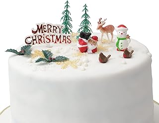 Merry Christmas Cake Decoration (10 pc Sets) Yule Cupcake Toppers Santa Snowmen Merry Christmas Sign (Set of 10)