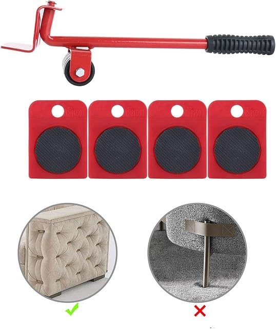 DasMarine Furniture Lifter and 4 Packs 105 x 80mm Furniture Slides Kit, Heavy Furniture Roller Move Tools Max Up for 150kg, 360 Degree Rotatable Pads, Easily Redesign and Rearrange Living Space