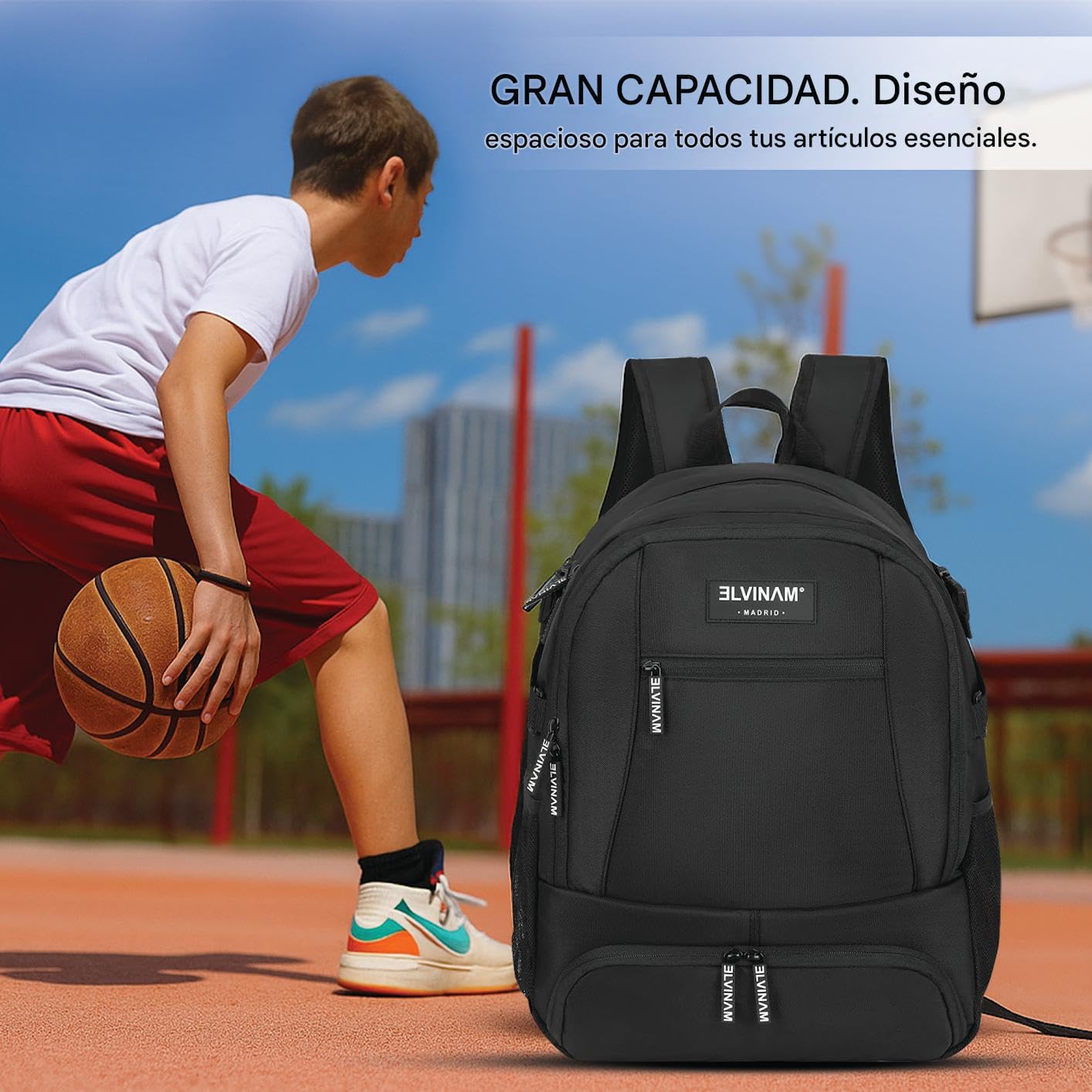 Mochila Baloncesto Impermeable Grande con Compartimento para Balón y Zapatillas