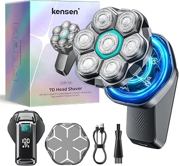 kensen 7D Head Shavers for Bald Men - Dual Speed Bald Head Shavers with LED Display, Electric Razor for Men IPX6 Waterproof Wet/Dry Shaving Head Razor Magnetic Head Balding Clippers for Men Black